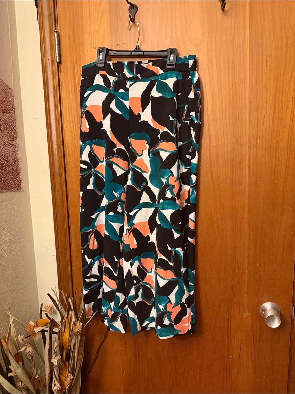 Nine West Black Teal Coral Cream Abstract Print Maxi Skirt